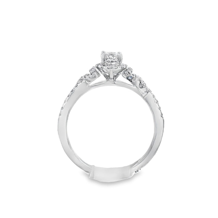 14K White Round Diamond Halo Engagement Ring