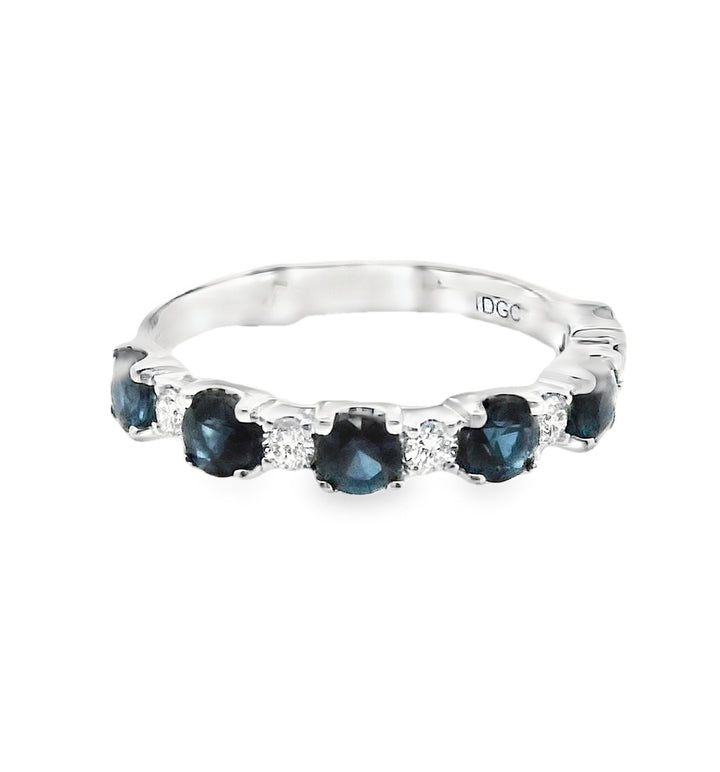 14K White Gold Sapphire Diamond Anniversary Wedding Band
