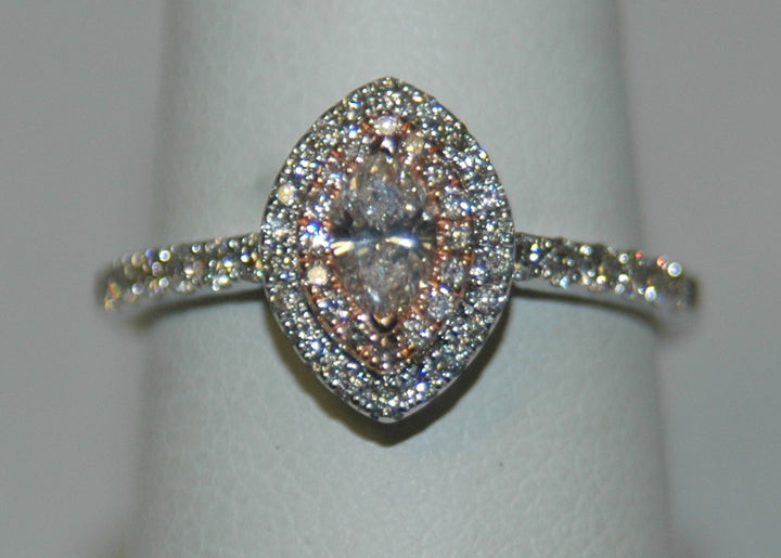 14K Two-Tone Marquise Diamond Halo Engagement Ring