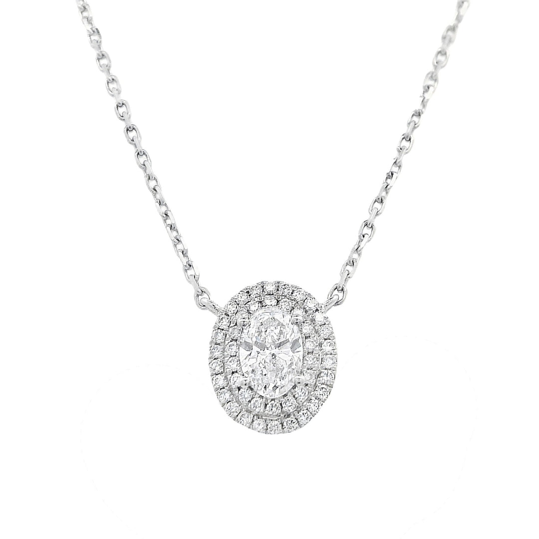 14K White Gold Lab Diamond Oval Pendant Necklace