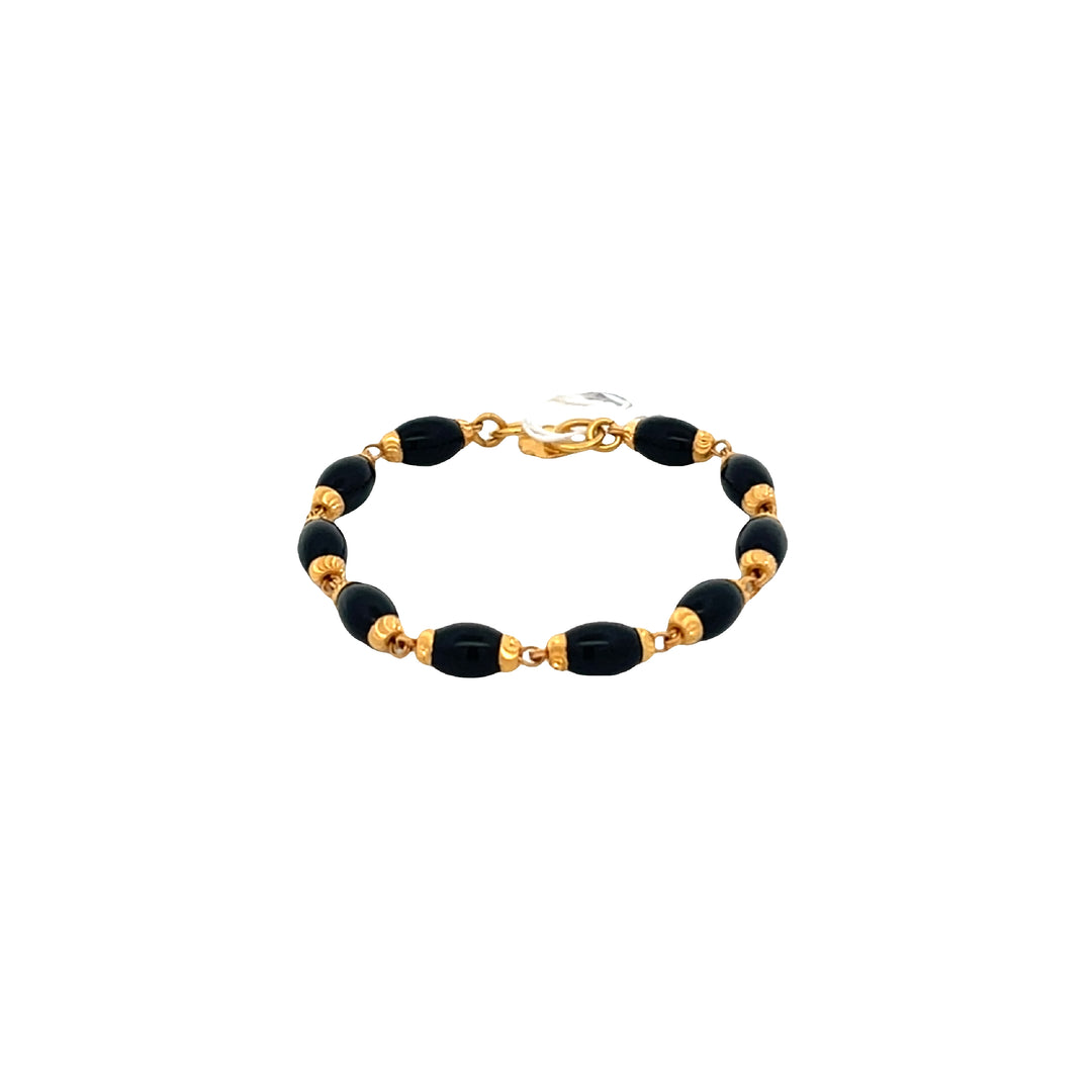 22K Yellow Gold Oval Black Bead Baby Bracelet
