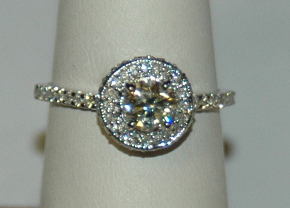 18K White Round Diamond 0.57Ct Halo Engagement Ring