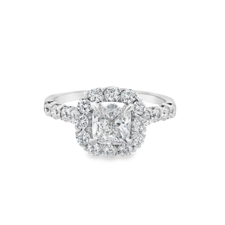 14K White Cushion Diamond 1.01Ct Halo Engagement Ring