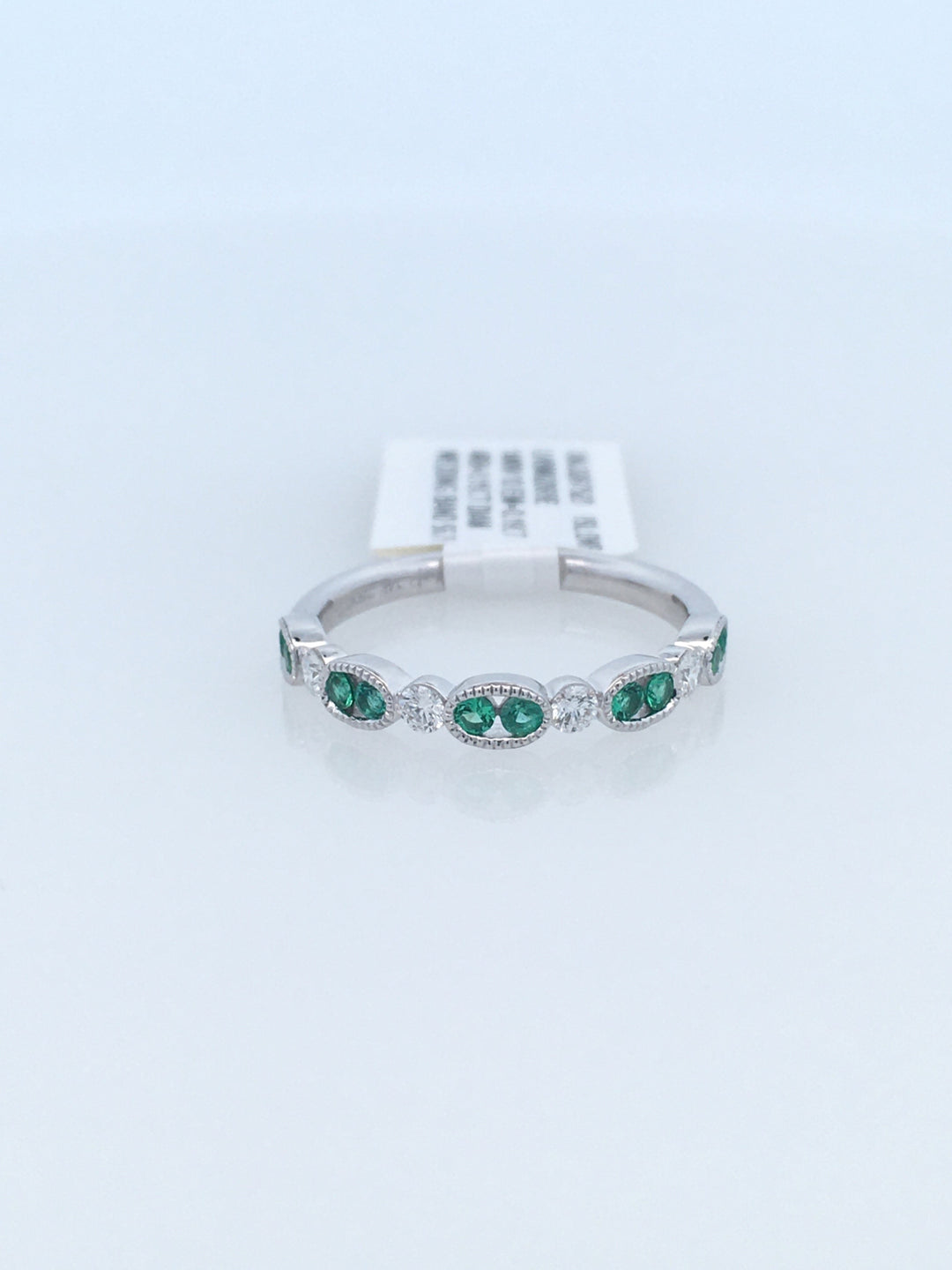 14K White Gold Emerald & Diamond Wedding Band