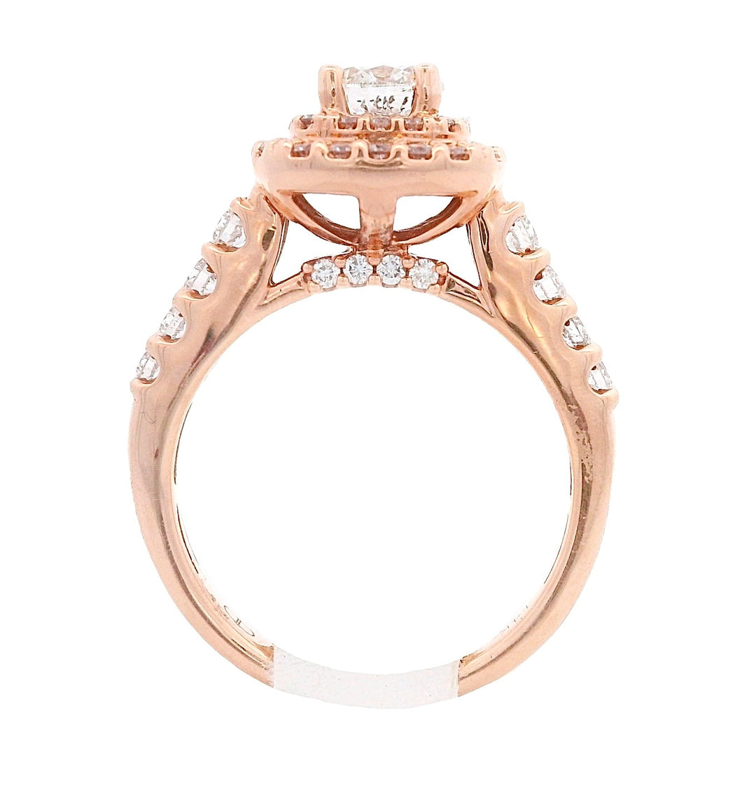 14K Rose Gold Round Diamond 0.75Ct Double Halo Engagement Ring