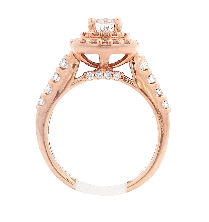 14K Rose Gold Round Diamond 0.75Ct Double Halo Engagement Ring