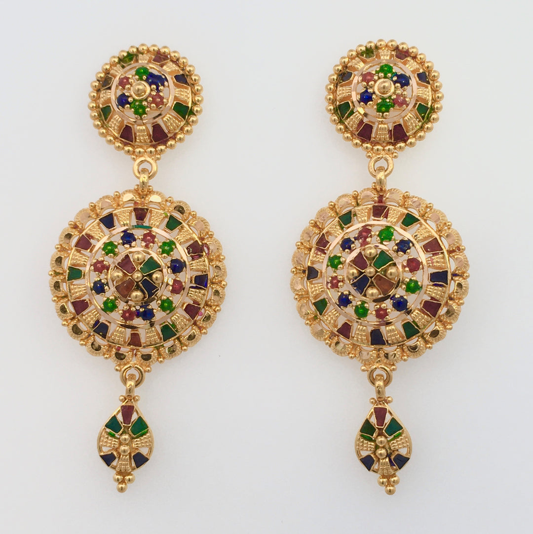 22K Yellow Gold Traditional Meenakari Dangle Earrings