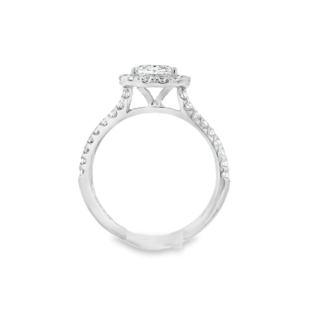 14K White Cushion Diamond 1.07Ct Halo Engagement Ring