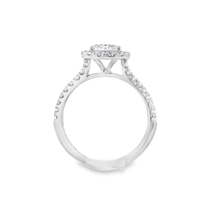 14K White Cushion Diamond 1.07Ct Halo Engagement Ring