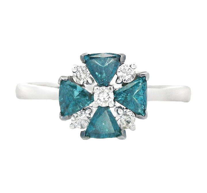 14K White Gold Blue & White Diamond Fashion Ring