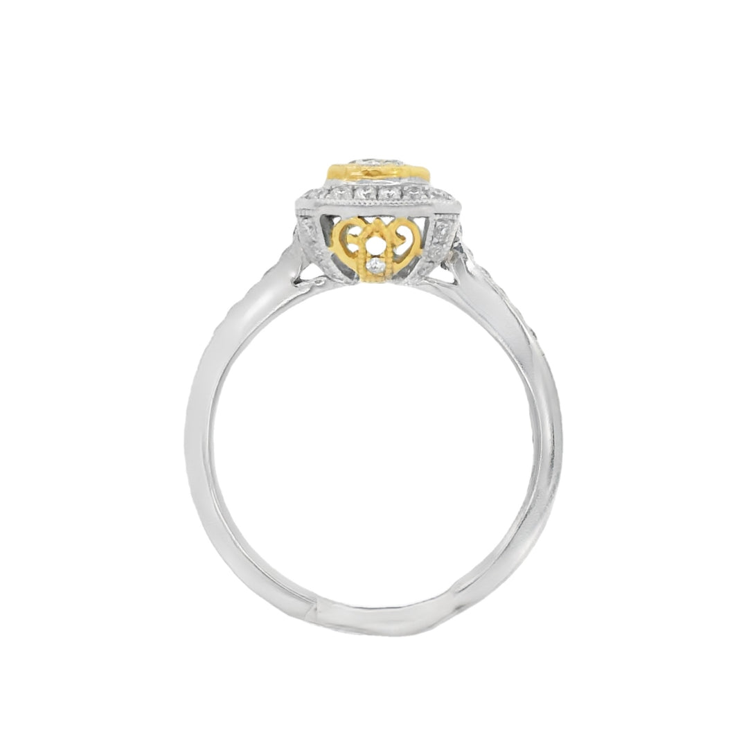 14K Two- Tone Radiant Diamond 0.42Ct Halo Engagement Ring