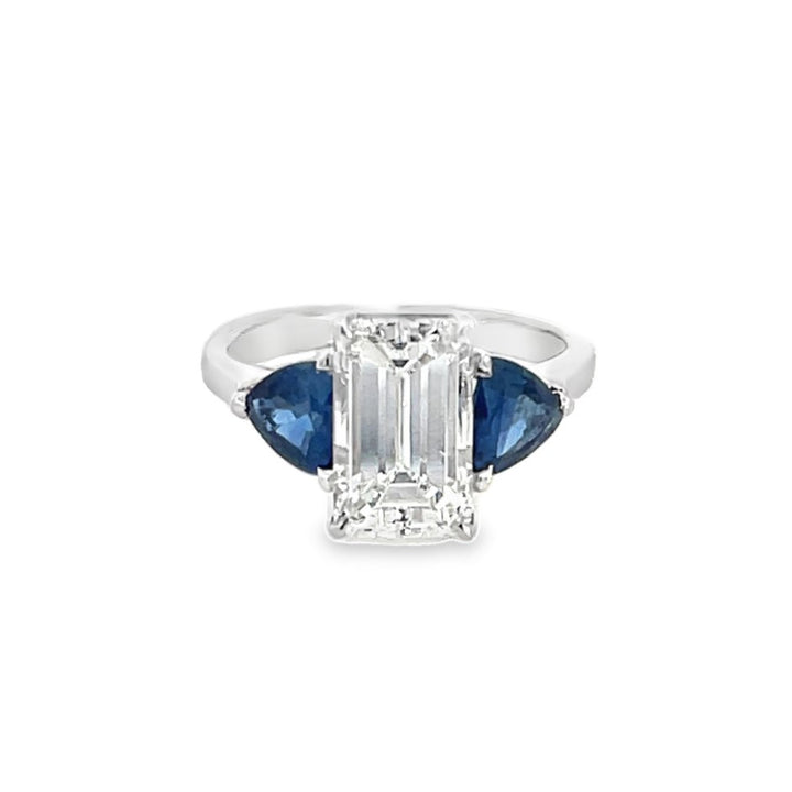 14K White Emerald- Cut Diamond 3.00Ct 3 Stone Engagement Ring