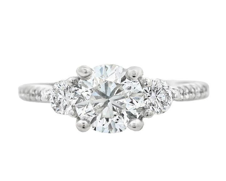 14K White Gold Round Diamond 1.02Ct Three-Stone Engagement Ring
