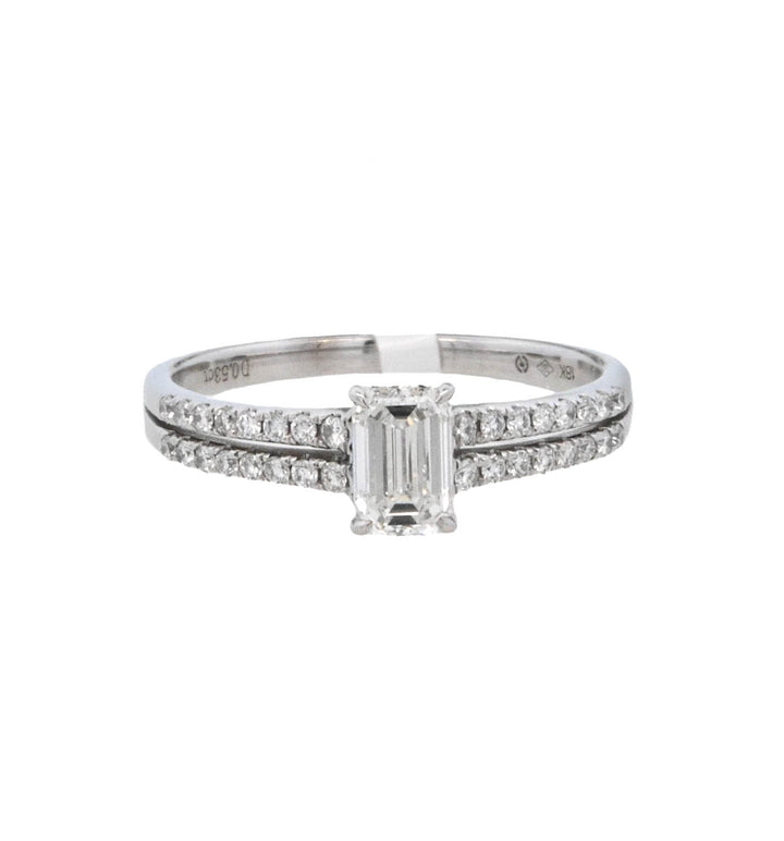 18K White Gold Emerald Cut Diamond Solitaire Ring