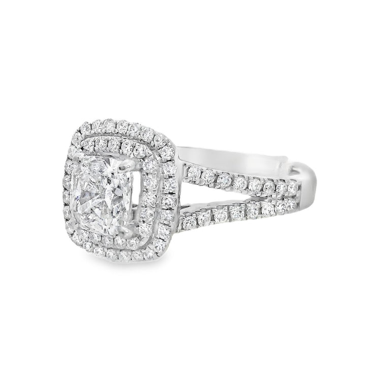 14K White Cushion Diamond 1.01Ct Halo Engagement Ring