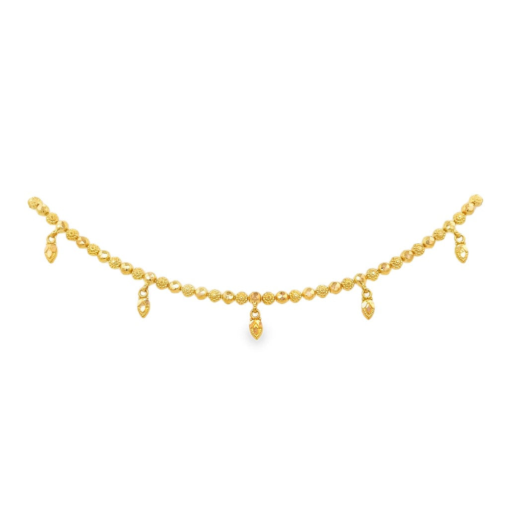 22K Yellow Gold Dangle Leaves Elegant 10 Anklet