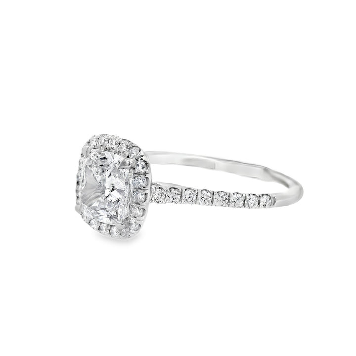 14K White Cushion Diamond 1.50Ct Halo Engagement Ring