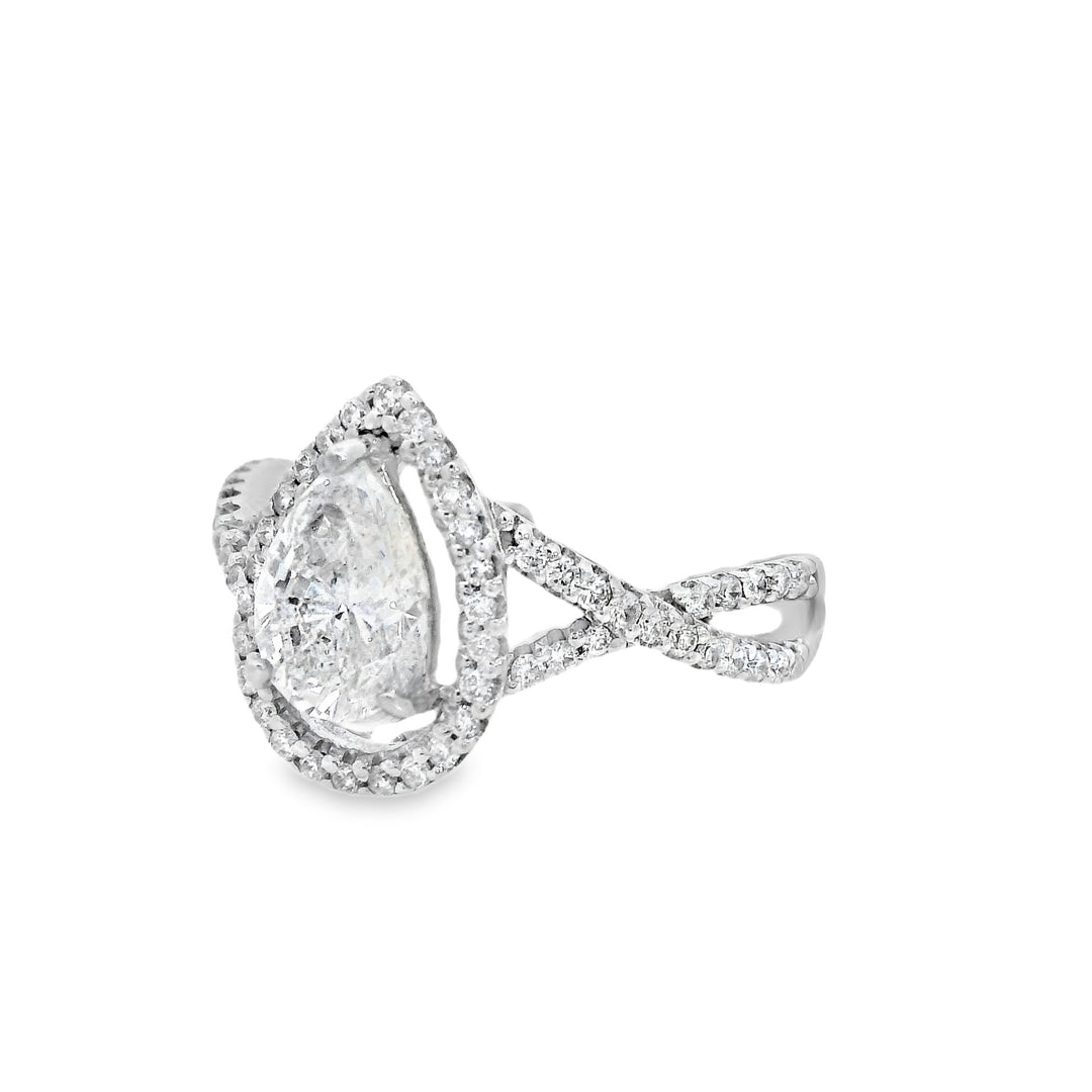 14K White Gold Pear Diamond Halo Engagement Ring