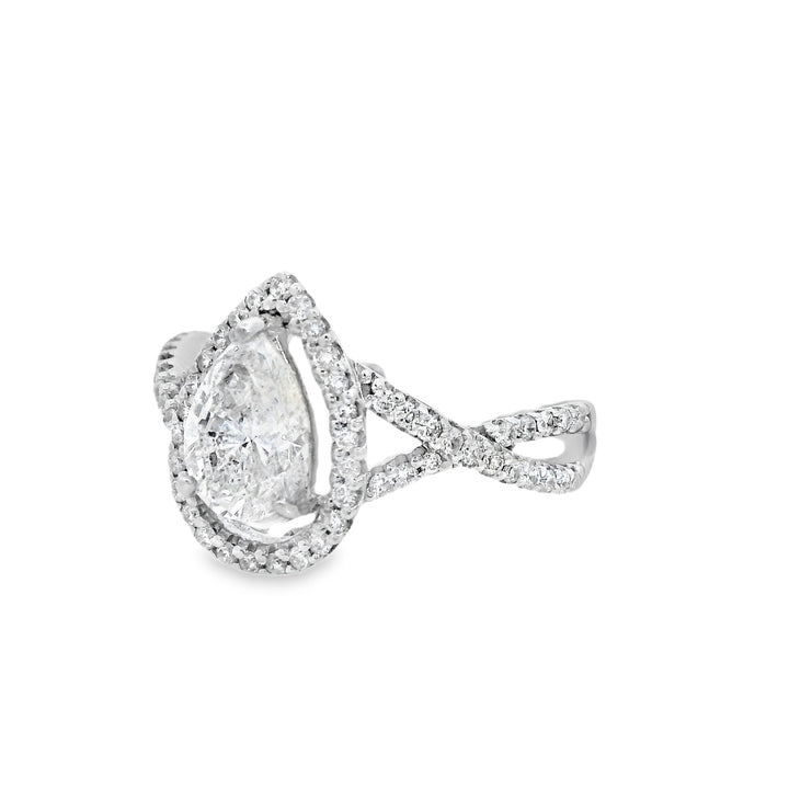 14K White Gold Pear Diamond Halo Engagement Ring
