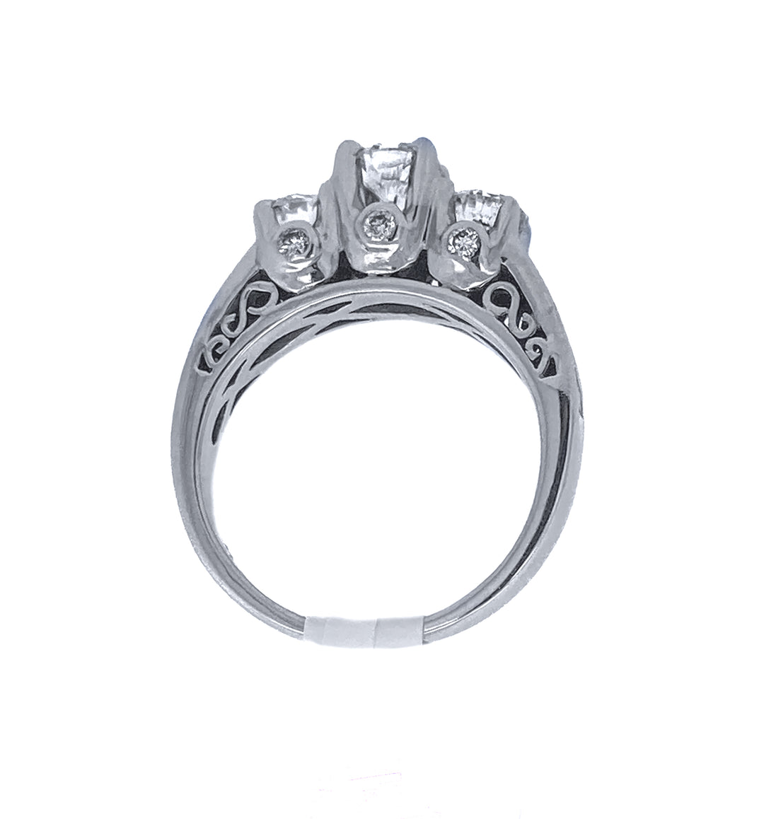 14K White Gold 1.50Ct Round Diamond 3-Stone Engagement Ring