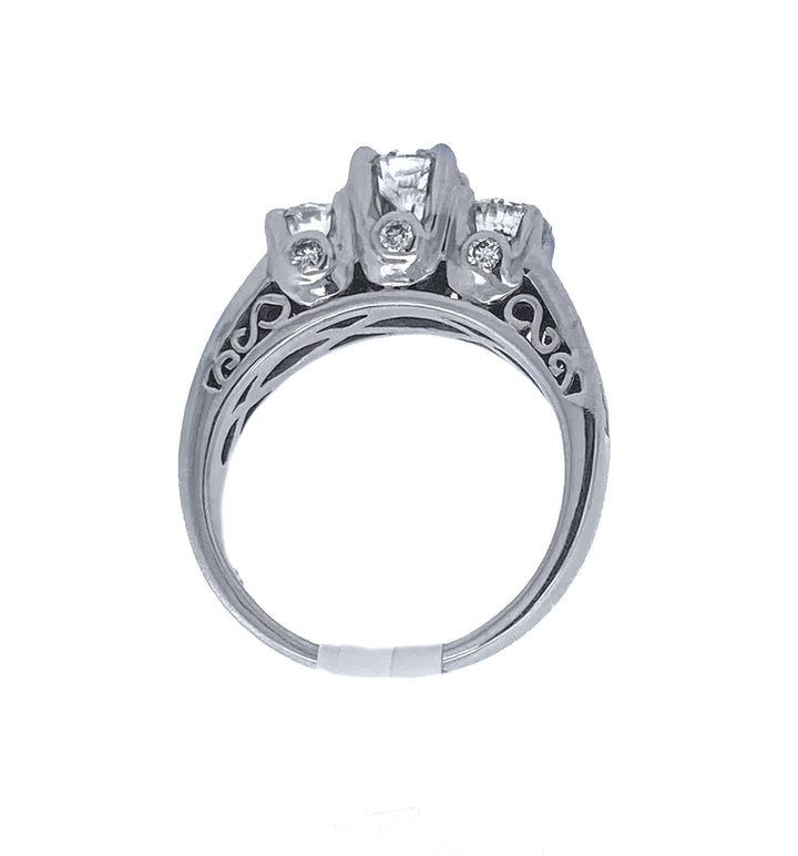 14K White Gold 1.50Ct Round Diamond 3-Stone Engagement Ring