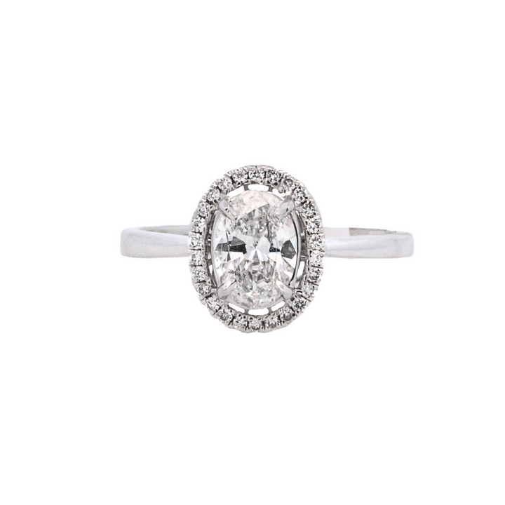 18K White Gold 0.72ct Oval Diamond Halo Engagement Ring