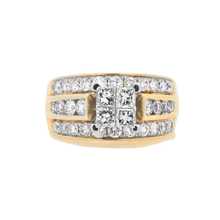 14K Yellow Gold Princess Diamond Cluster Engagement Ring