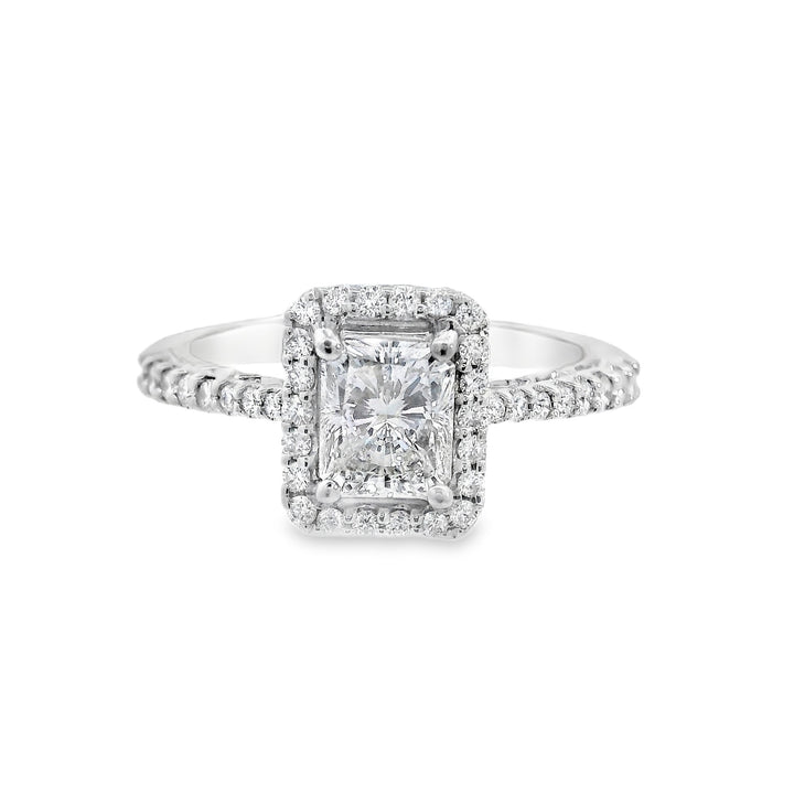 14K White Radiant Diamond 1.00Ct Halo Engagement Ring