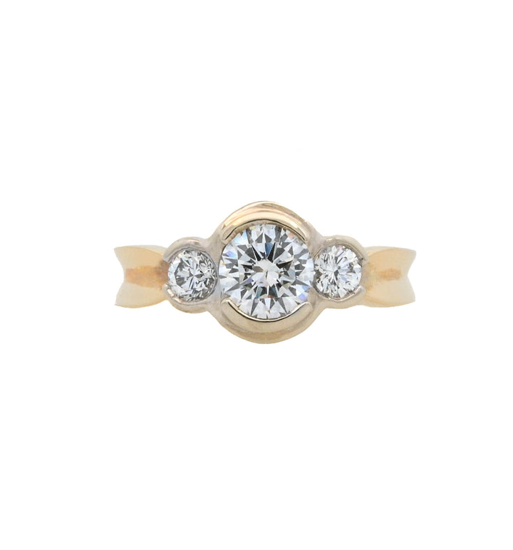 14K Two- Tone Round Diamond 0.80Ct 3 Stone Engagement Ring