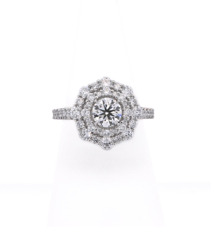 Platinum White 0.70Ct Round Diamond Double Halo Ring