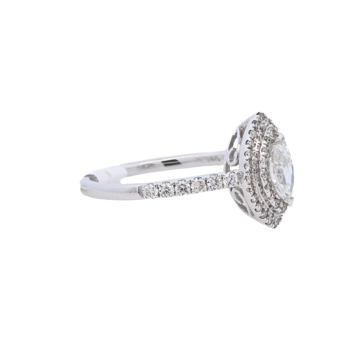 14K White Gold Marquise Diamond Halo Engagement Ring