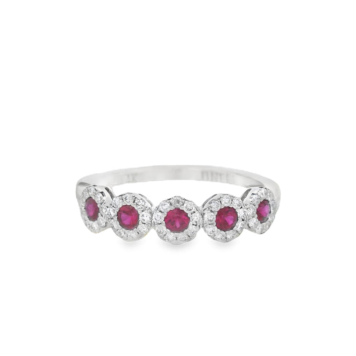 14K White Gold 0.38ct Diamond and Ruby Anniversary Women's Wedding Band