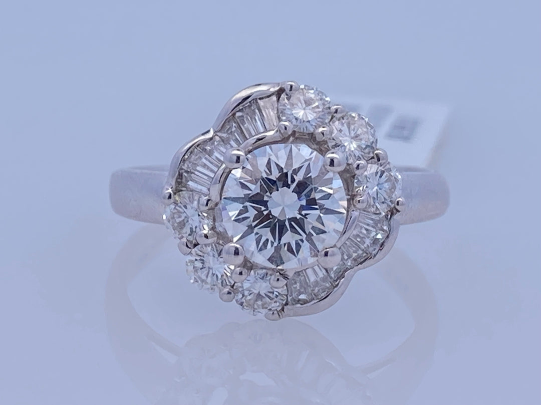 18K White Round Diamond 0.90Ct Halo Engagement Ring