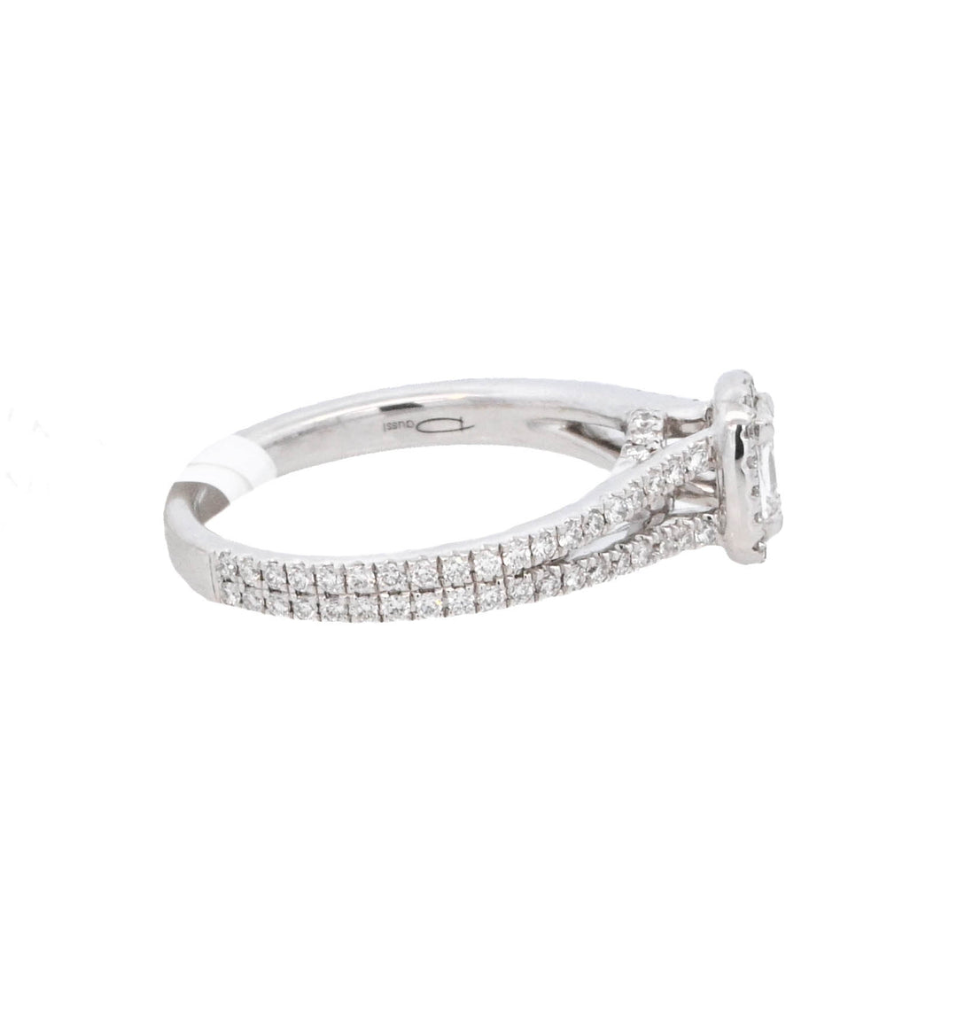18K White Gold 0.25Ct Cushion Diamond Halo Engagement Ring