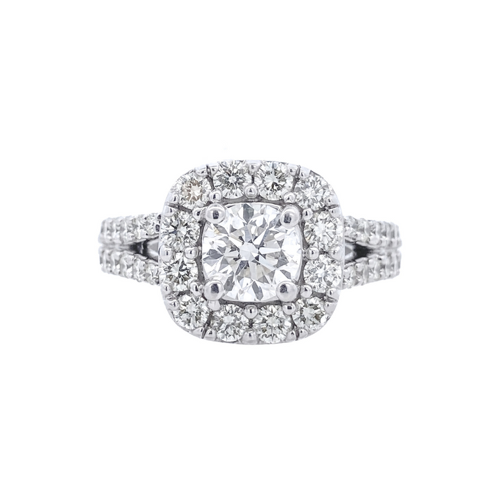14K White Gold 0.90Ct Round Diamond Halo Engagement Ring
