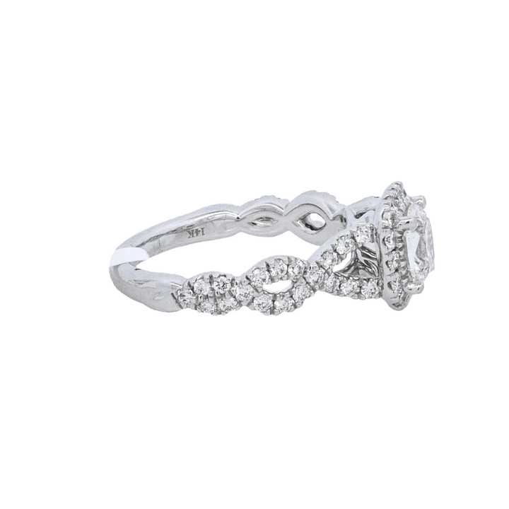 14K White Gold 0.83Ct Cushion Diamond Halo Ring