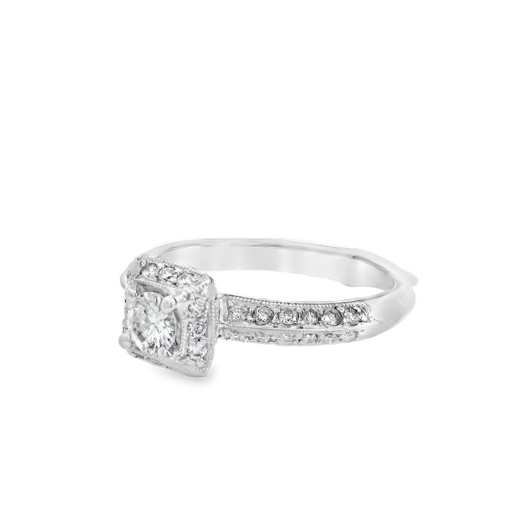 18K White Round Diamond 0.50Ct Halo Engagement Ring