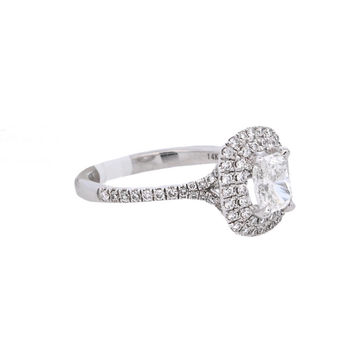 14K White Gold 0.76Ct Oval Diamond Halo Engagement Ring