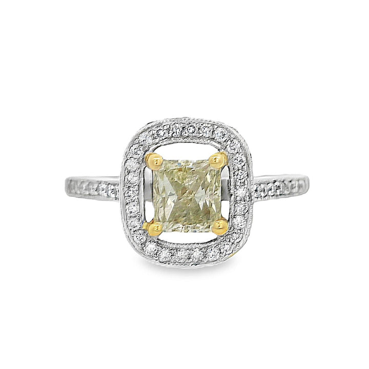 18K Two-Tone 0.70ct Princess Diamond Halo Engagement Ring