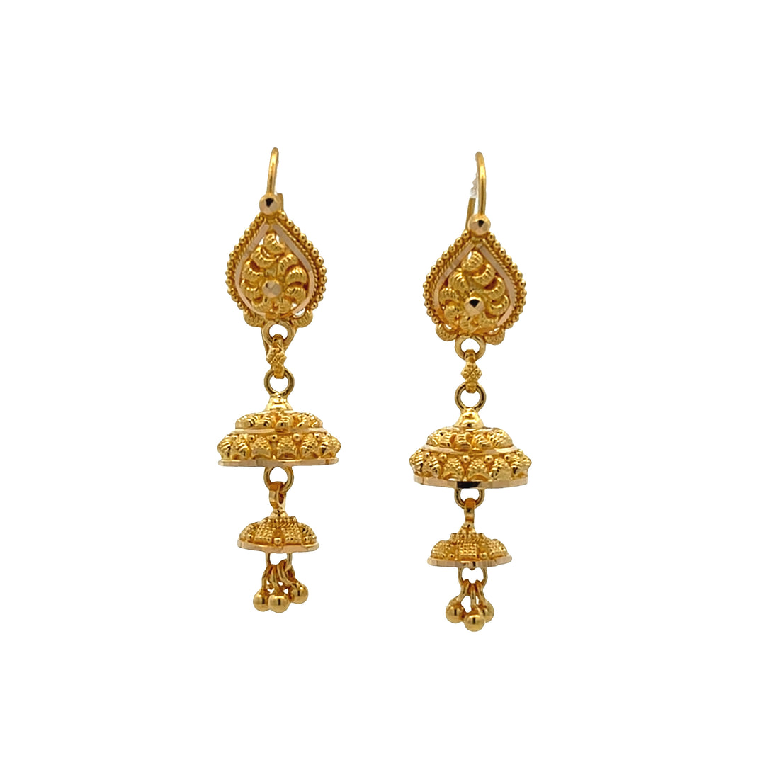 22K Yellow Gold Elegant Dangle Earrings with Fish Back