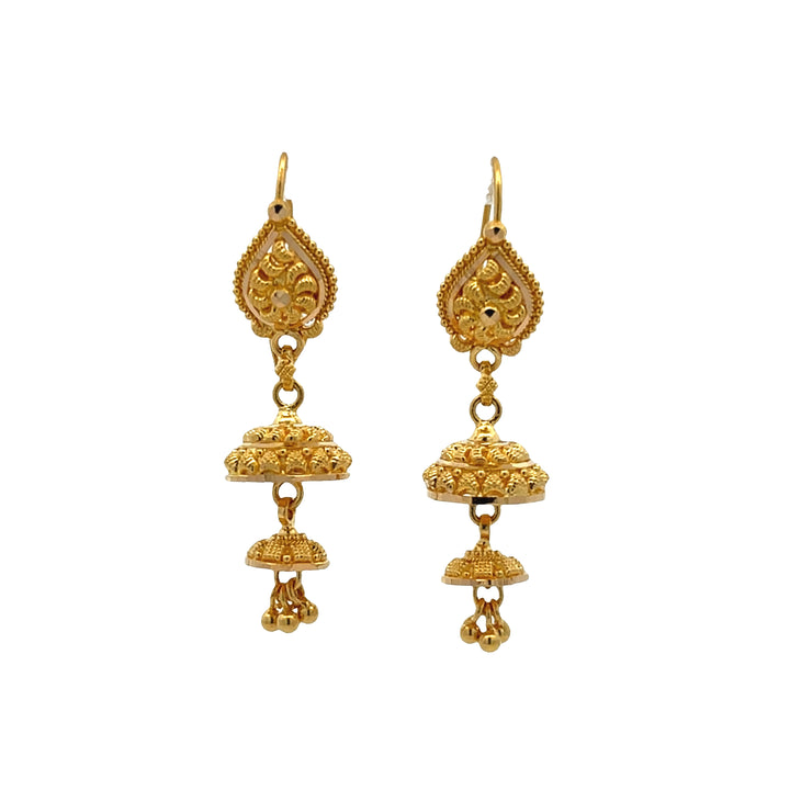 22K Yellow Gold Elegant Dangle Earrings with Fish Back