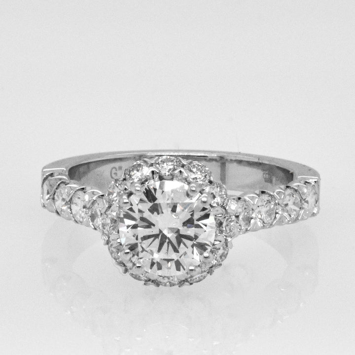 18K White Gold 1.07Ct Round Diamond Halo Engagement Ring