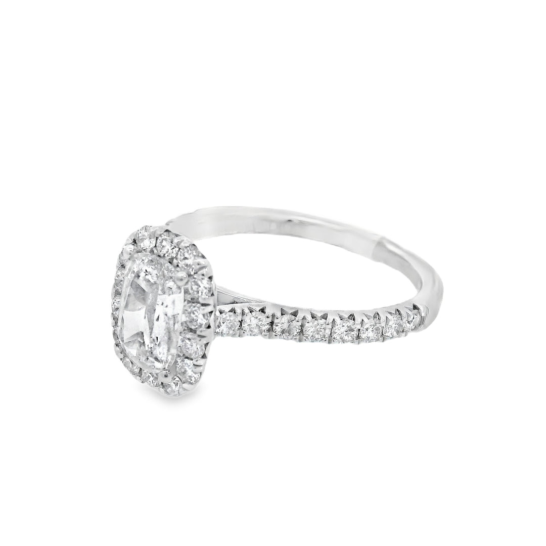 18K White Cushion Diamond 0.77Ct Halo Engagement Ring