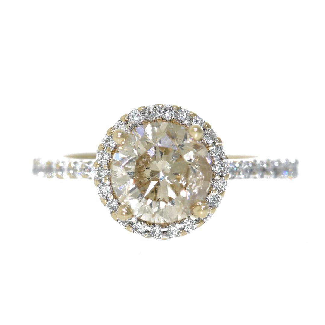14K Yellow Gold 1.88Ct Round Diamond Halo Engagement Ring