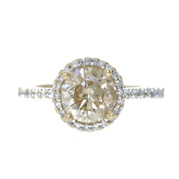 14K Yellow Gold 1.88Ct Round Diamond Halo Engagement Ring