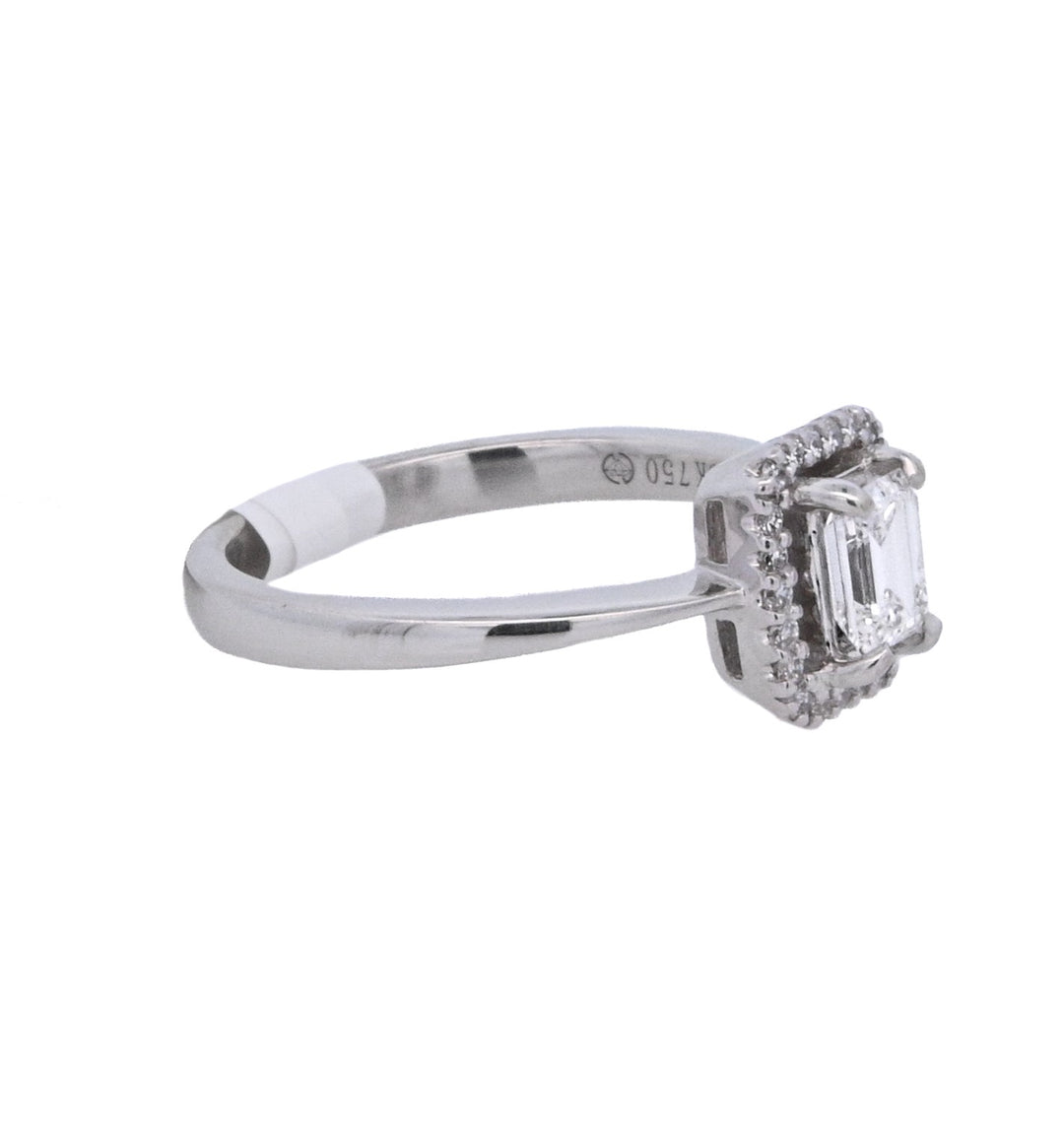 18K White Emerald Cut Diamond 0.48Ct Halo Engagement Ring