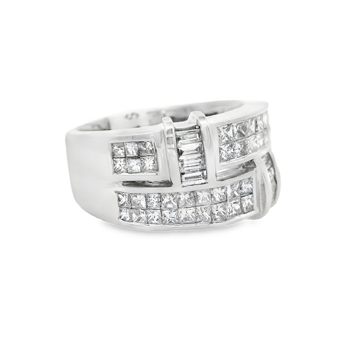 14K White Gold Multi-Diamond Fashion Ring, Size 7.25