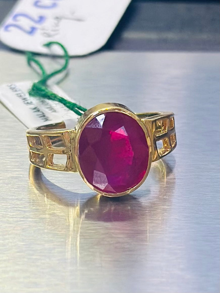22K Yellow Gold Statement Ruby Ring, 6.40 ctw Luxury Gem