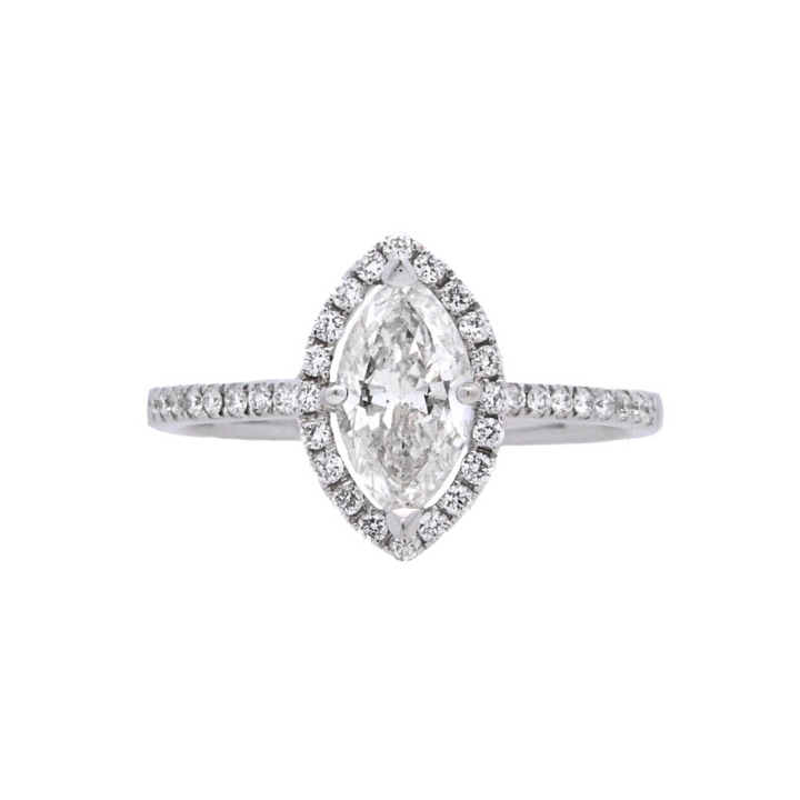 18K White Marquise Diamond 0.71Ct Halo Engagement Ring