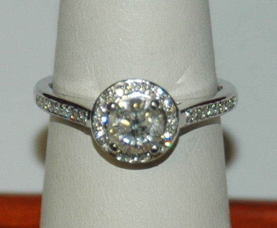 14K White Round Diamond 0.55Ct Halo Engagement Ring